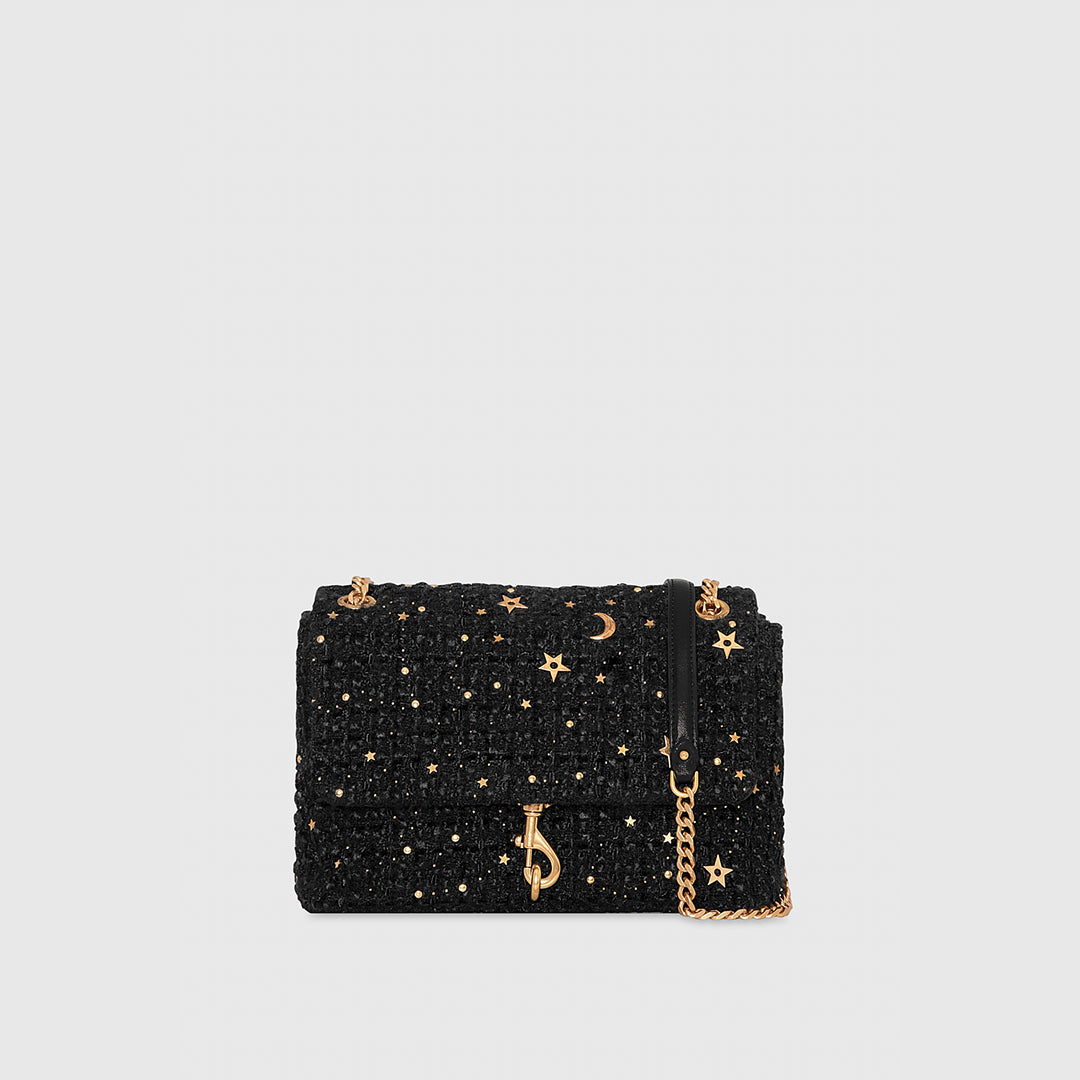 Edie Flap Shoulder With Celestial Studs - Shoulder Bags - Black