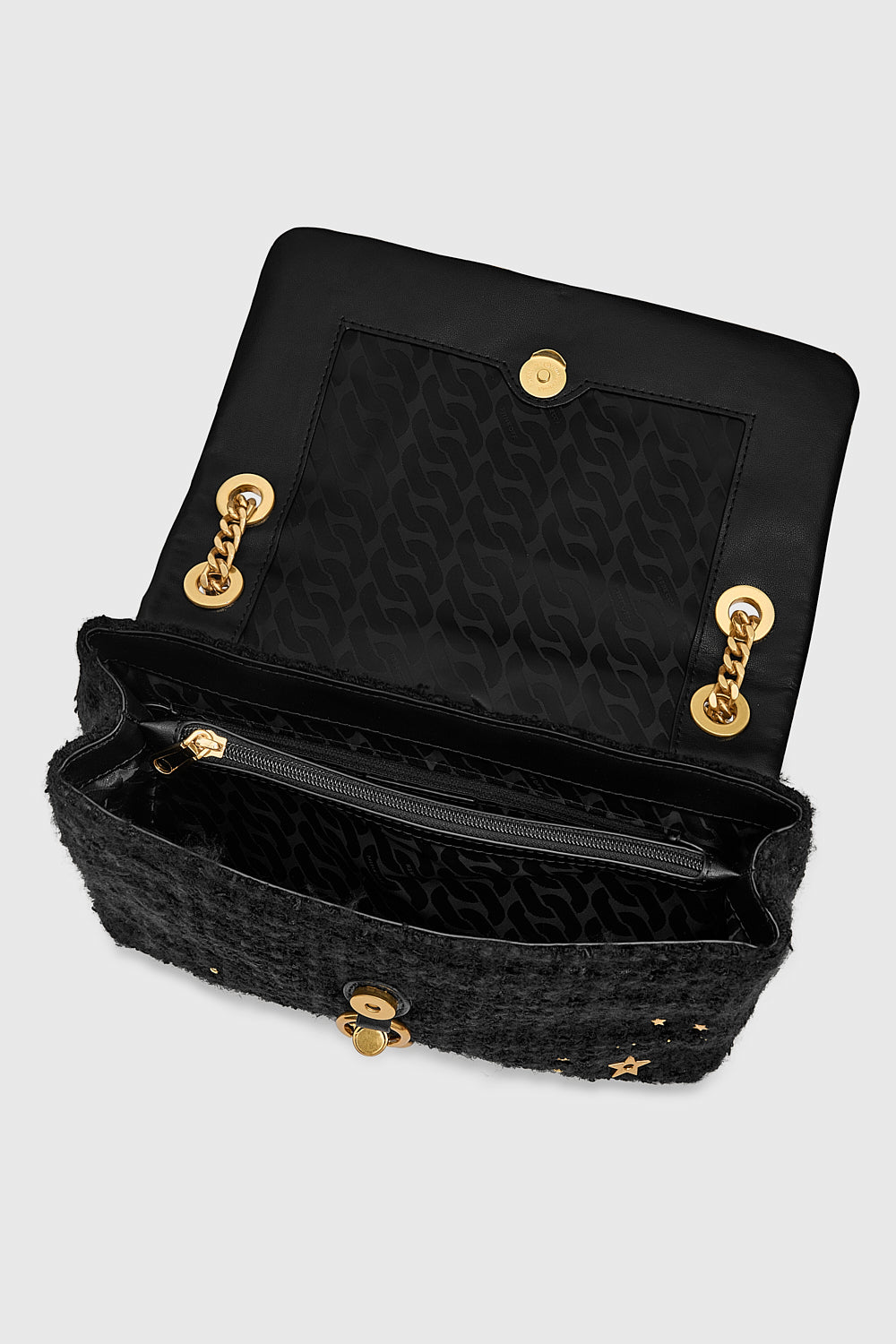 Edie Flap Shoulder With Celestial Studs - Shoulder Bags - Black
