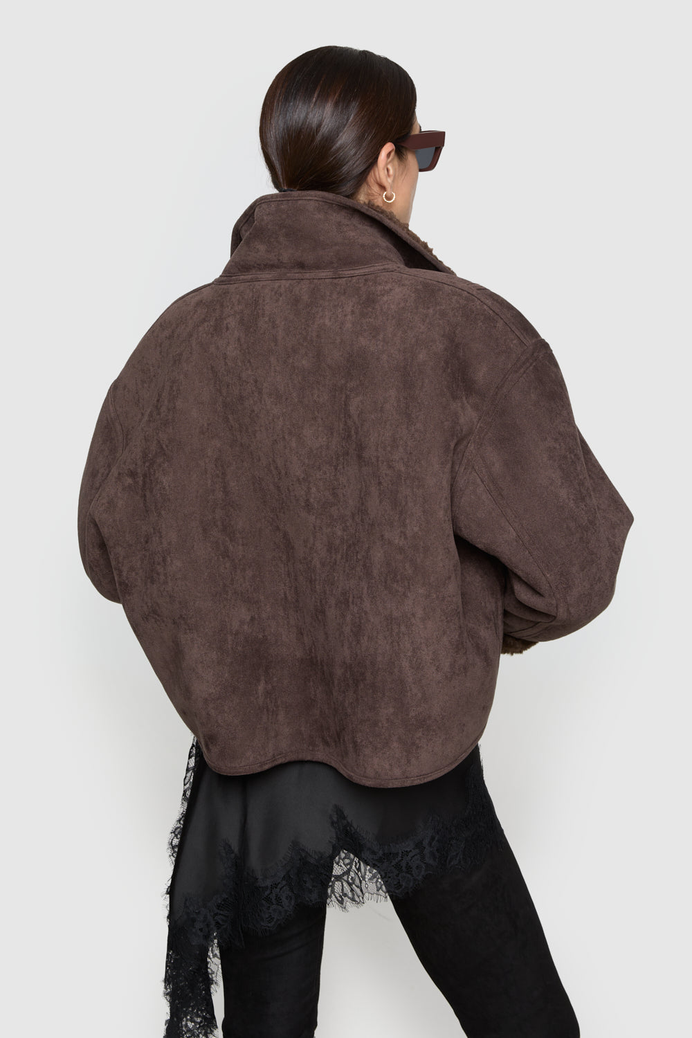 Faux Suede Shearling Stand Collar Jacket - Jackets & Outerwear