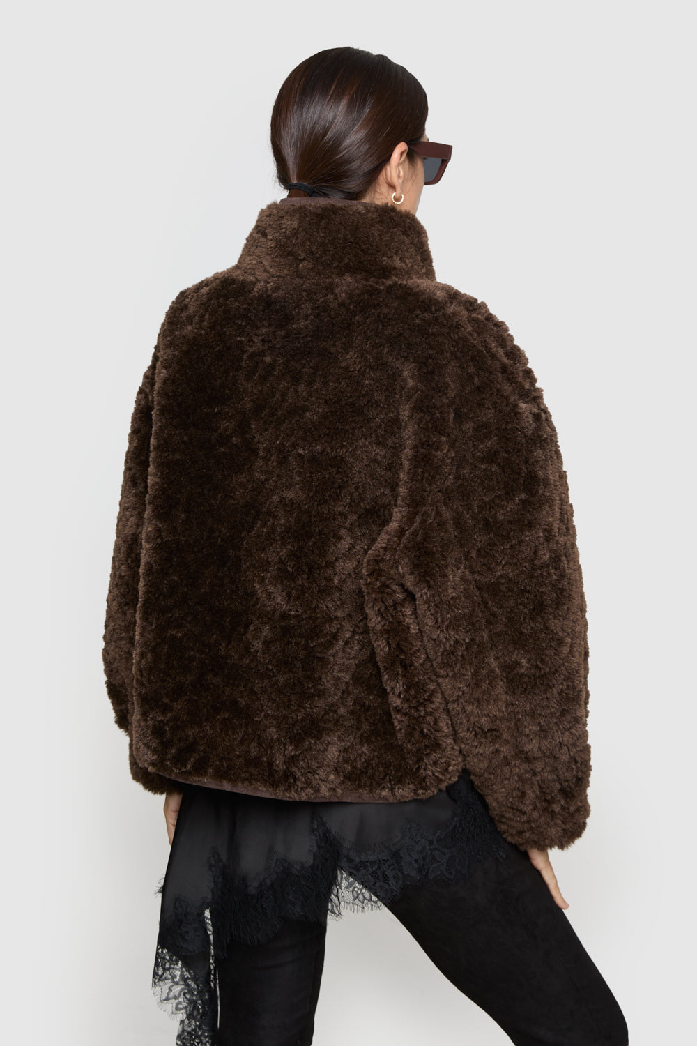 Faux Suede Shearling Stand Collar Jacket - Jackets & Outerwear
