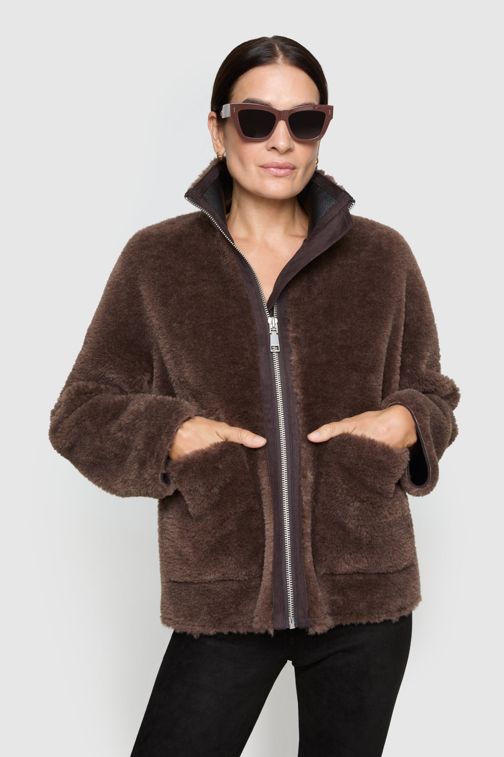 Faux Fur Stand Collar Jacket - Jackets & Outerwear
