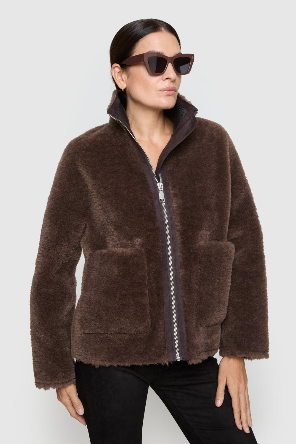 Faux Fur Stand Collar Jacket - Jackets & Outerwear