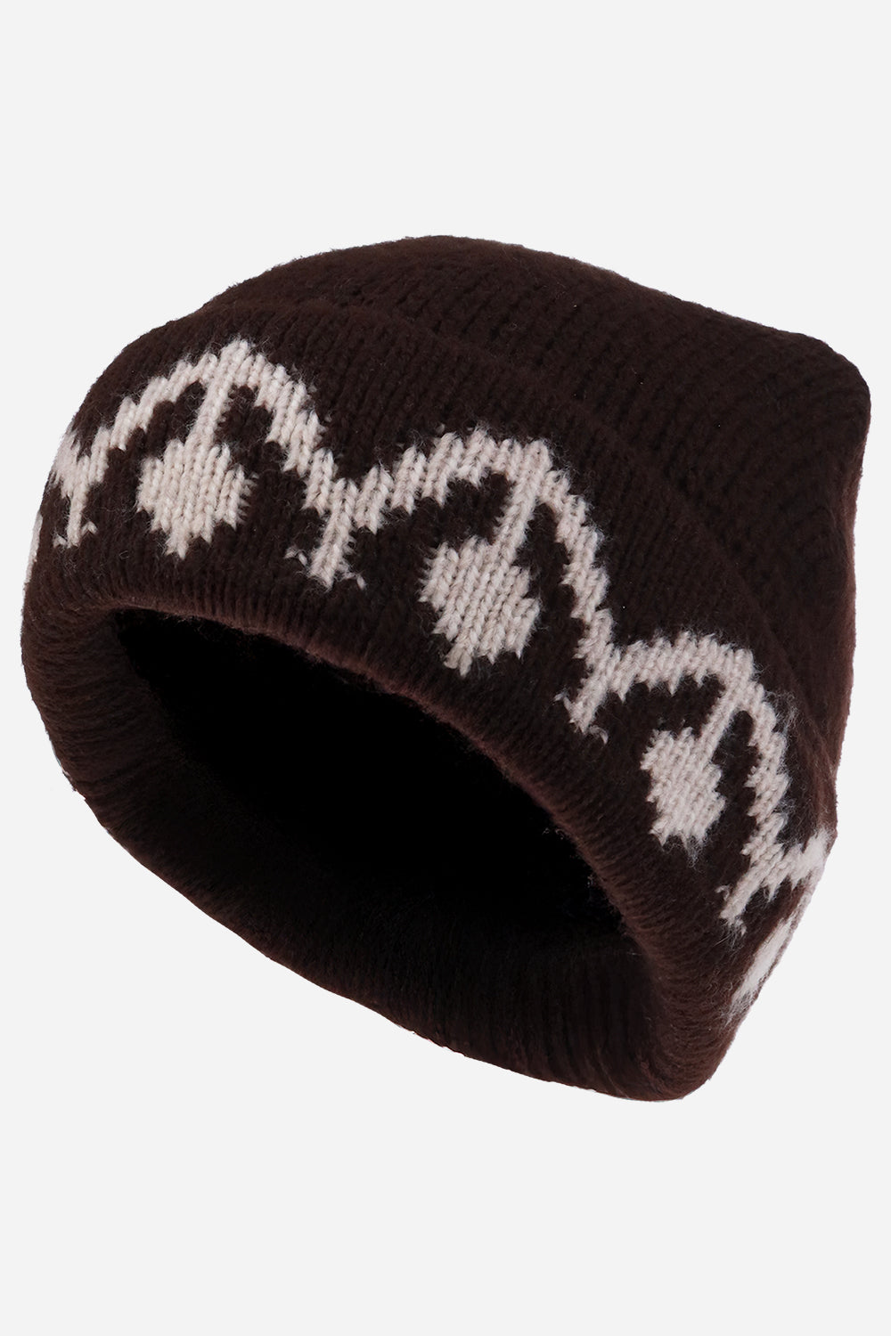 Monogram Cuff Knit Beanie - Hats & Beanies - Brown