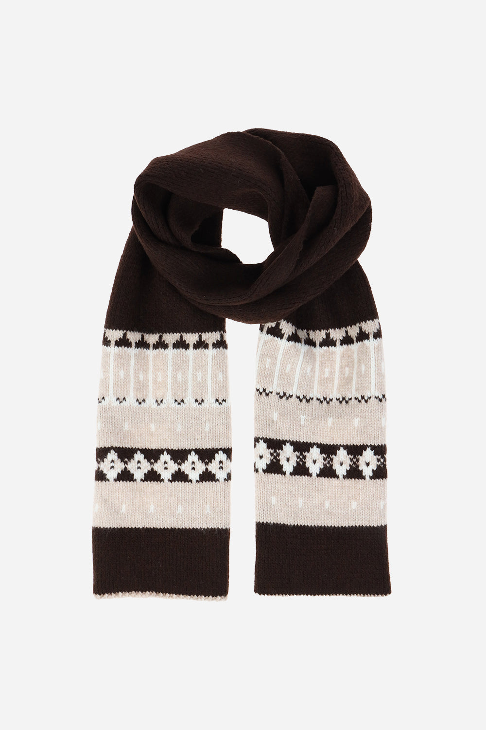 Heather Knit Ikat Scarf - Scarves & Shawls - Brown