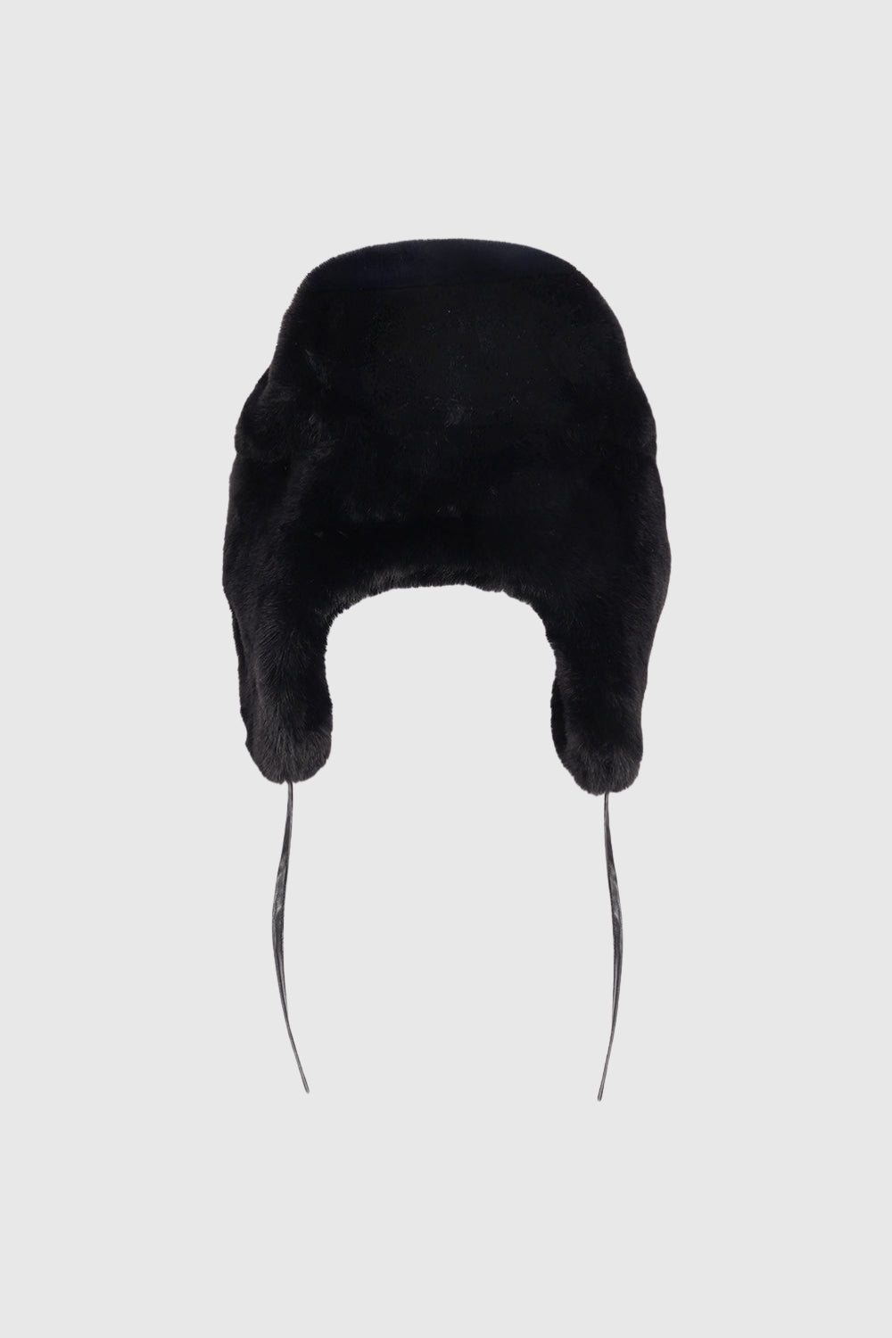Faux Fur Trapper Hat with Polyurethane Ties Black - Hats & Beanies