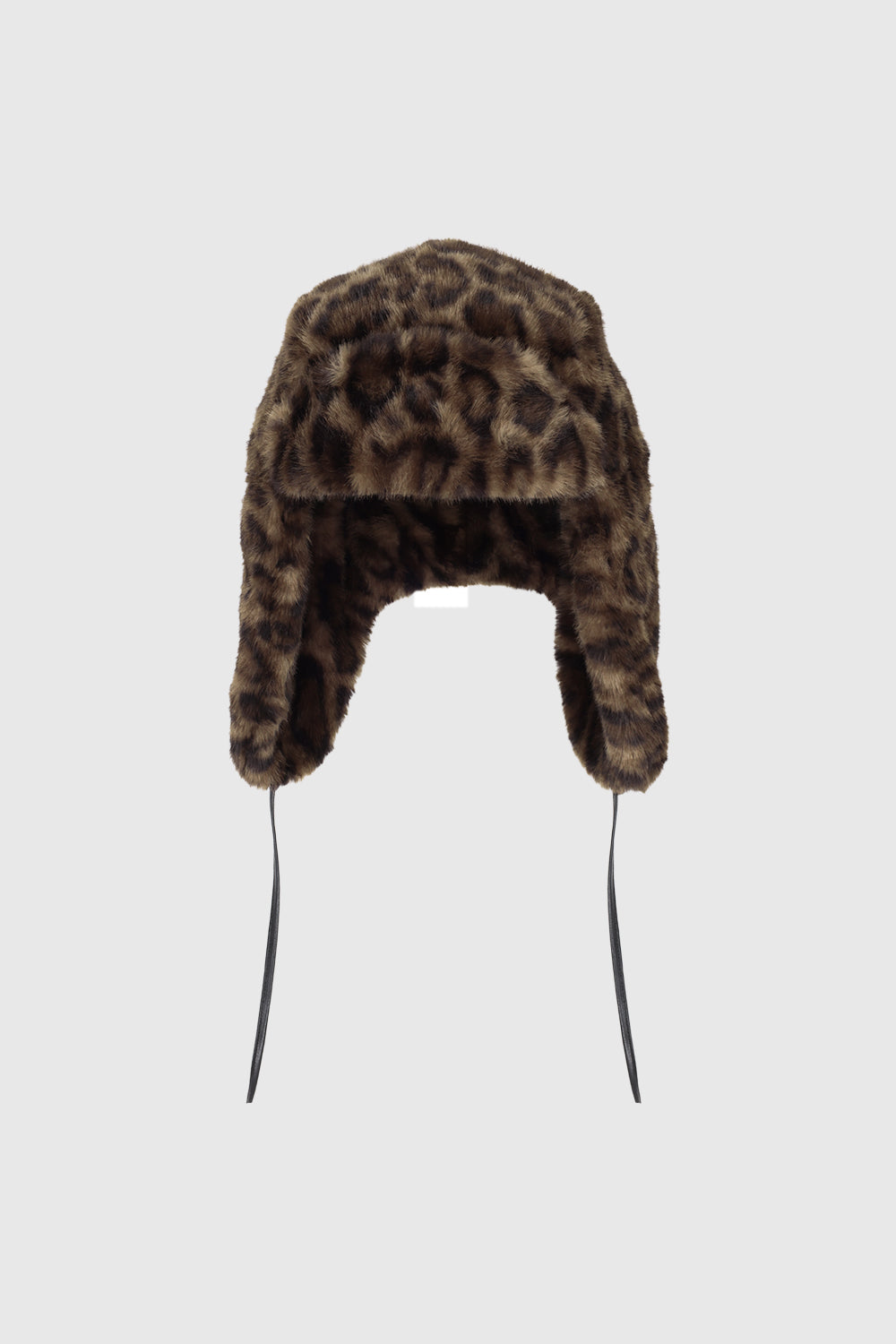 Faux Fur Trapper Hat with Polyurethane Ties Leopard - Hats & Beanies