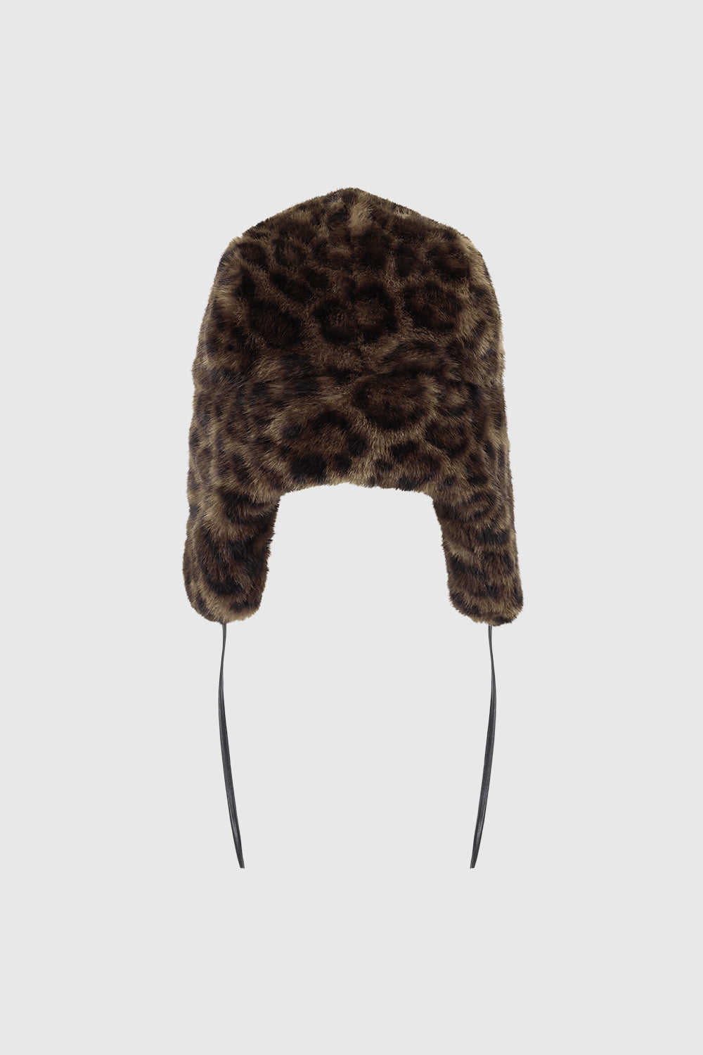 Faux Fur Trapper Hat with Polyurethane Ties Leopard - Hats & Beanies