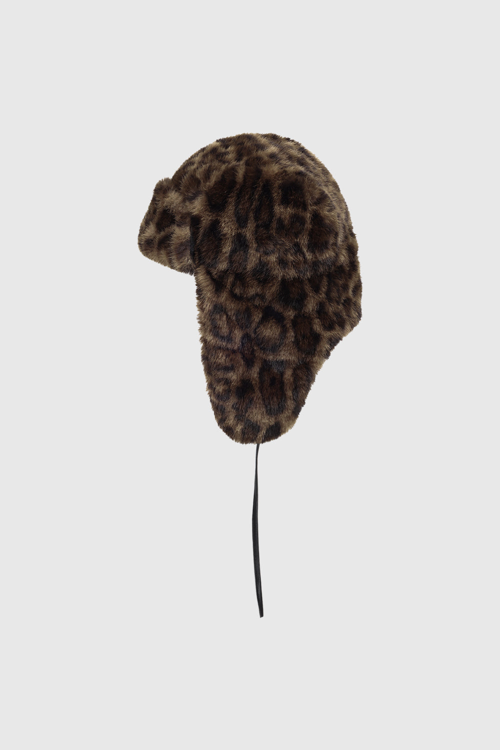 Faux Fur Trapper Hat with Polyurethane Ties Leopard - Hats & Beanies