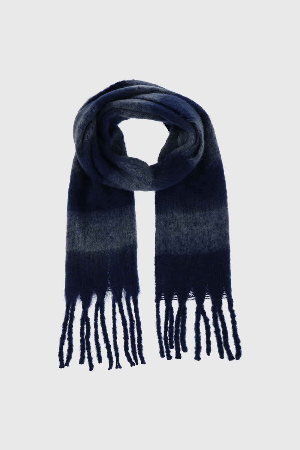 Brushed Acrylic Striped Blanket Scarf with Fringe - Scarves & Shawls