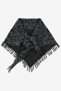Jacquard Knit Leopard Triangle Scarf with Fringe - Scarves & Shawls