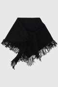 Knitted Triangle Scarf Wrap with Fringe - Scarves & Shawls - Black