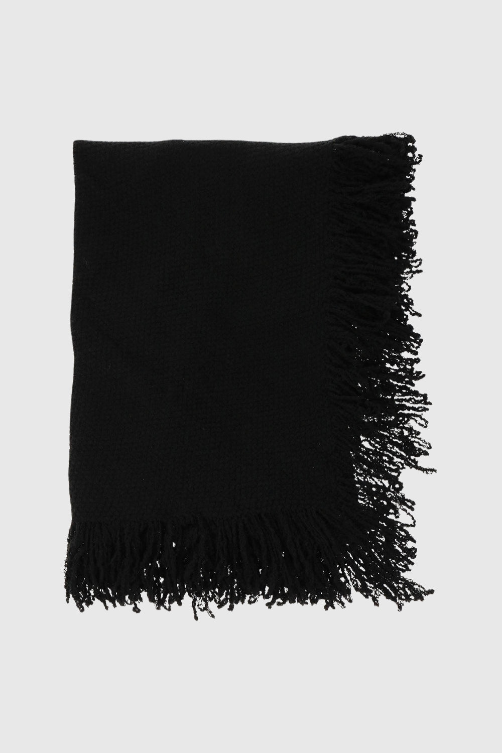Knitted Triangle Scarf Wrap with Fringe - Scarves & Shawls - Black
