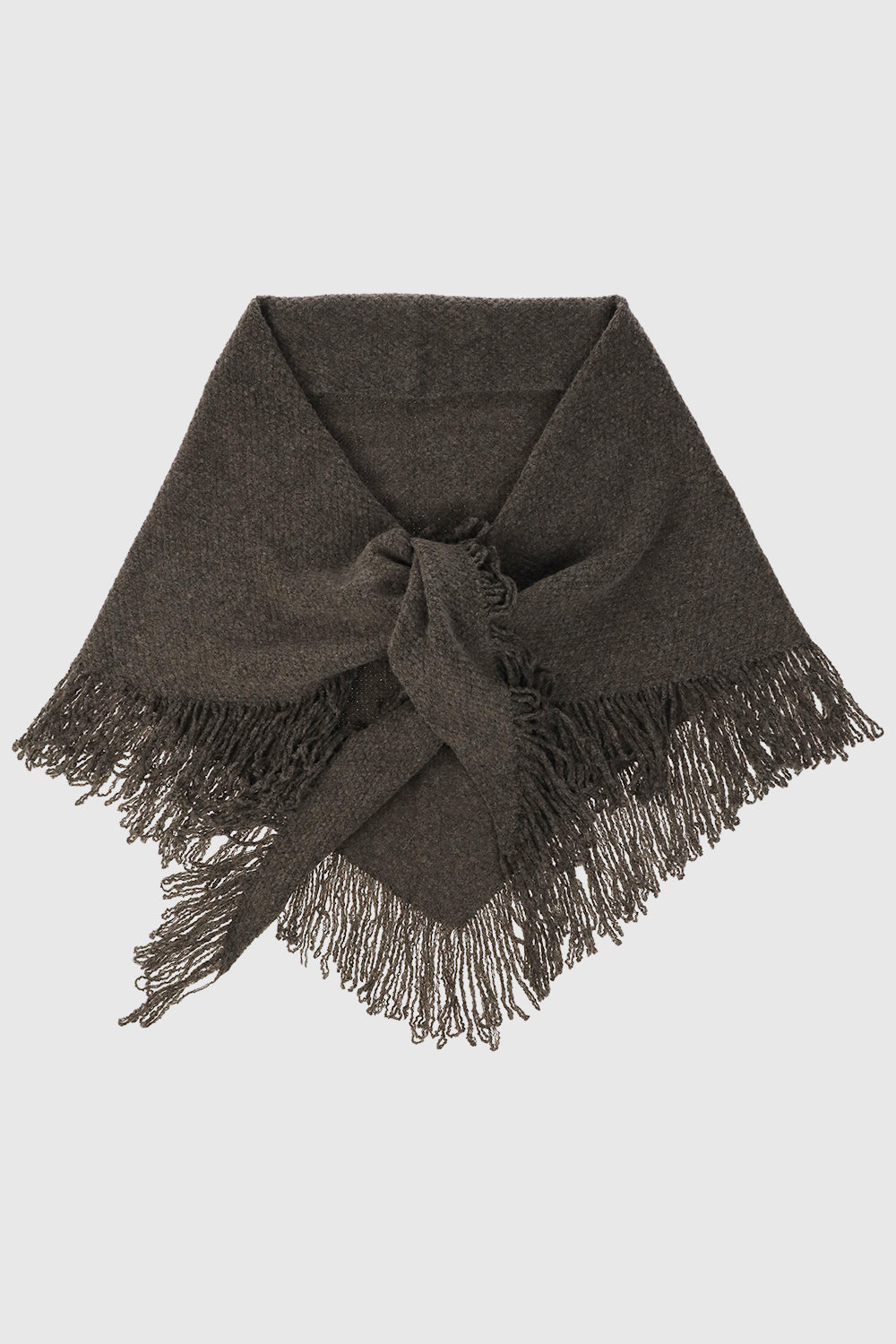 Knitted Triangle Scarf Wrap with Fringe - Scarves & Shawls - Brown