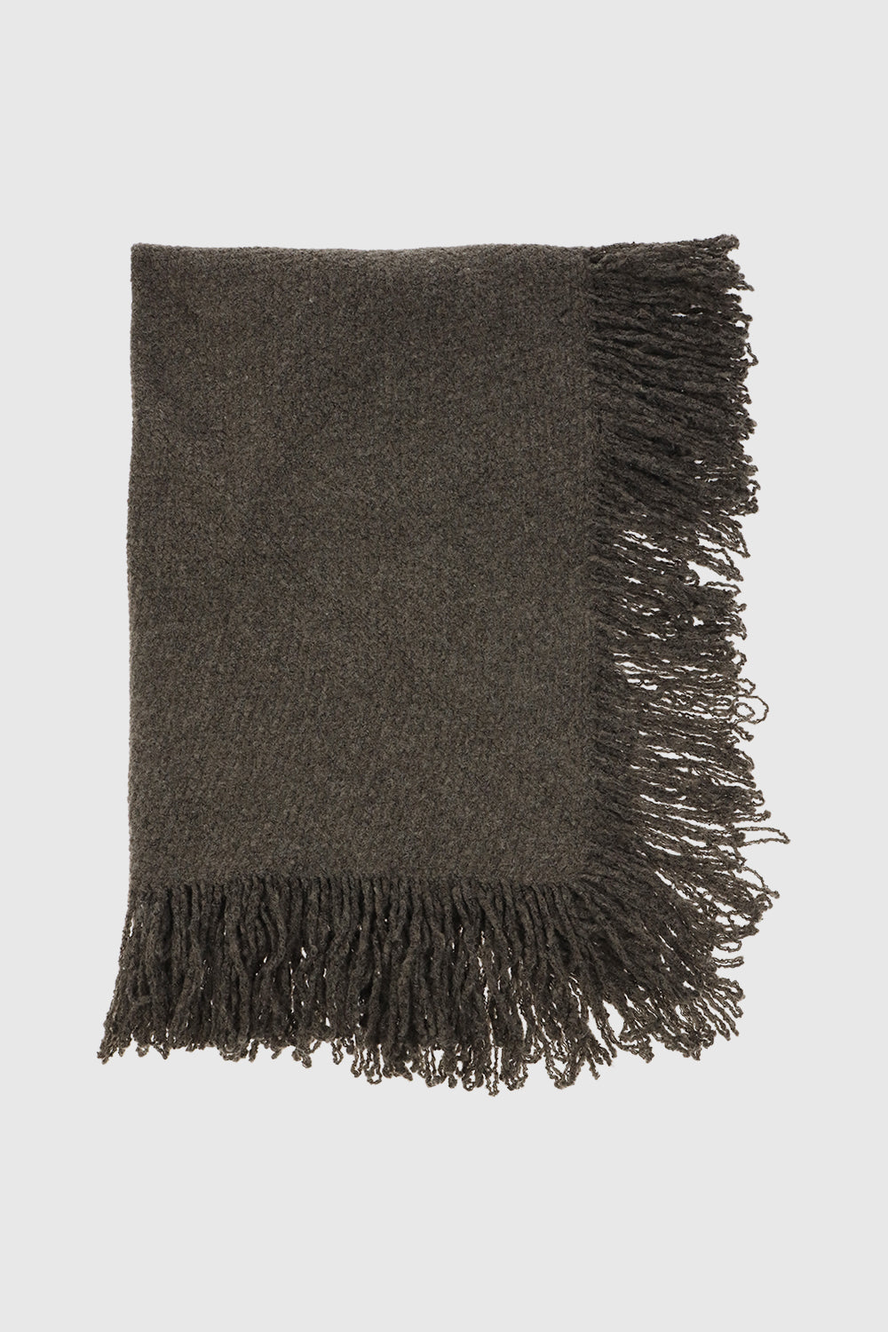Knitted Triangle Scarf Wrap with Fringe - Scarves & Shawls - Brown