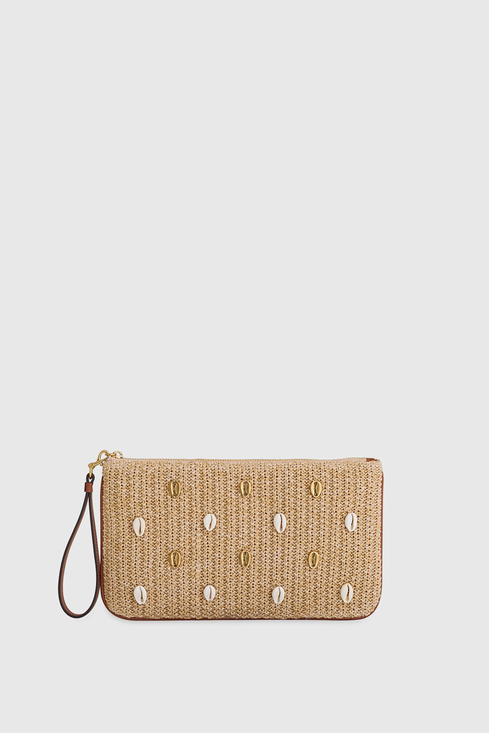 Ashlee Raffia Wristlet Pouch With Seashell Accents - Wristlets & Pouches