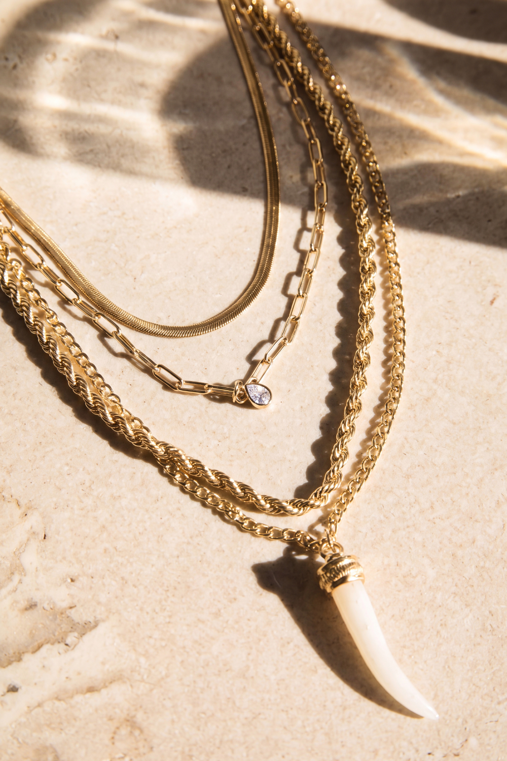 Layered Horn Pendant Necklace - Necklaces