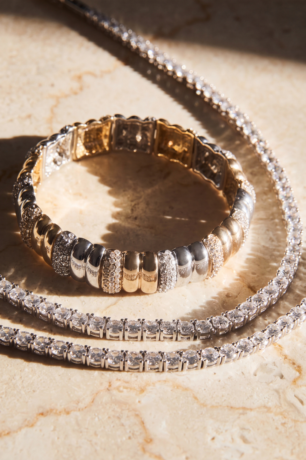 Stretch Bracelet with Pave Accents - Bracelets